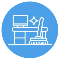 Clean office setup, laptop, coputer and chair