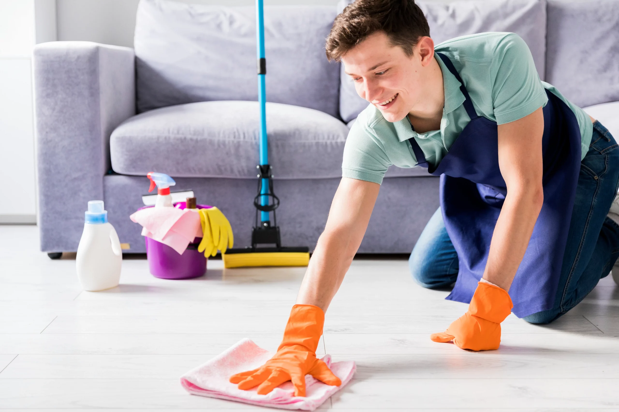 Men cleaning floor